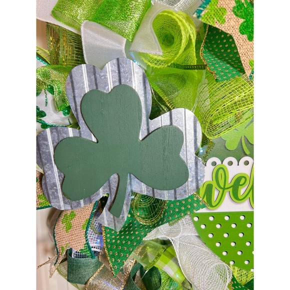 Handmade St. Patrick’s Welcome Ribbon Prelit Wreath 22 ins LED W6 - Picture 6 of 9